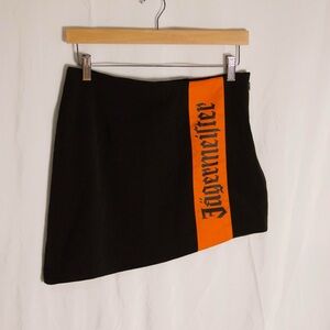 Jägermeister Black Mini Skirt Orange Logo Stripe Side XS Y2K
